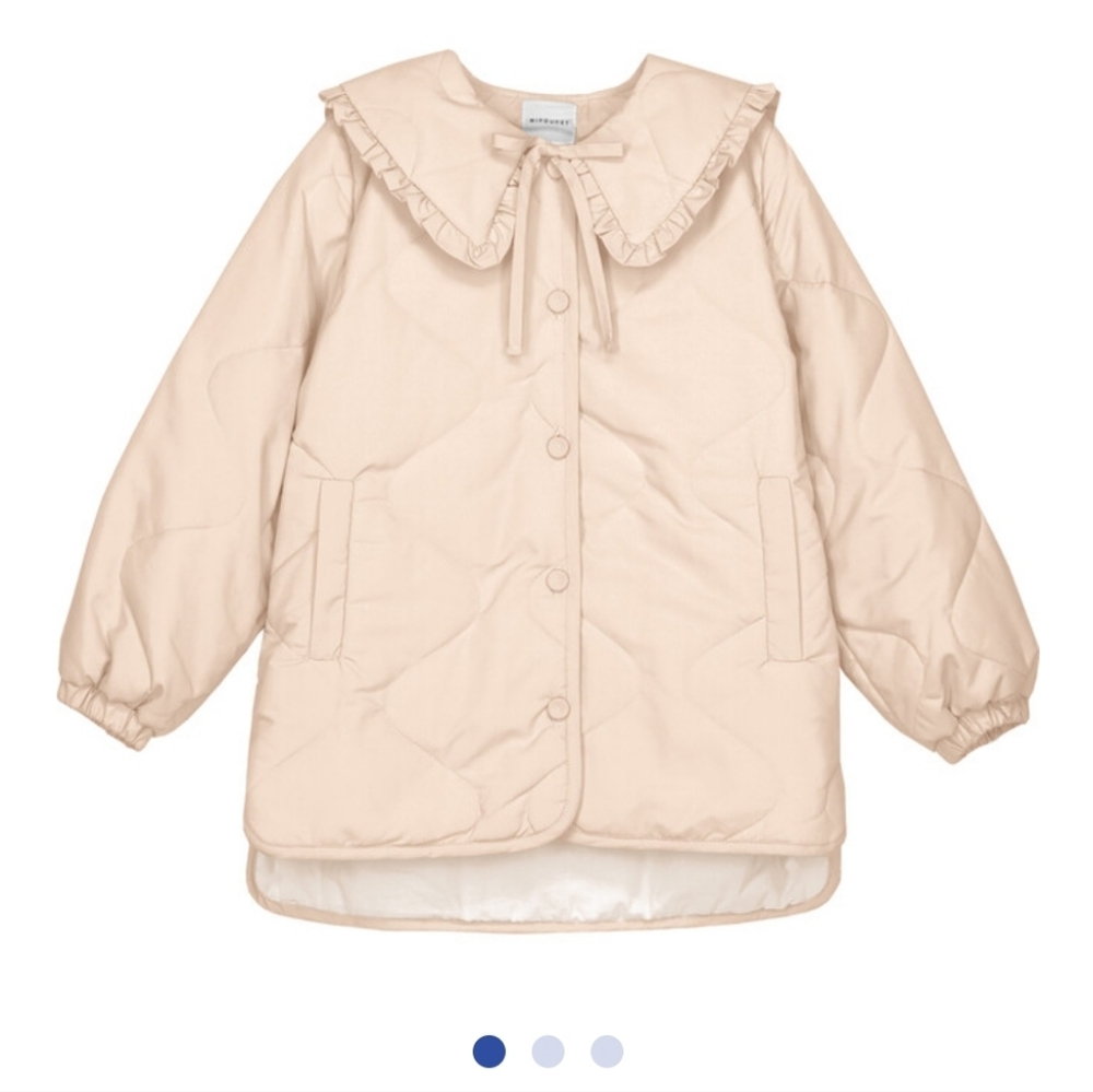 Mipounet Olivia Oversized Collar Ruffle Trim Long Quilted Jacket Ecru